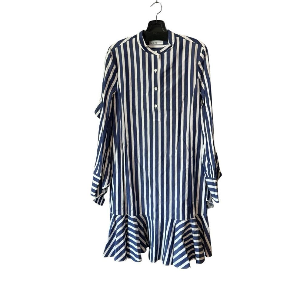 ADEAM Blue and White Striped RUFFLE SHIRT DRESS Top Size M - Picture 3 of 9